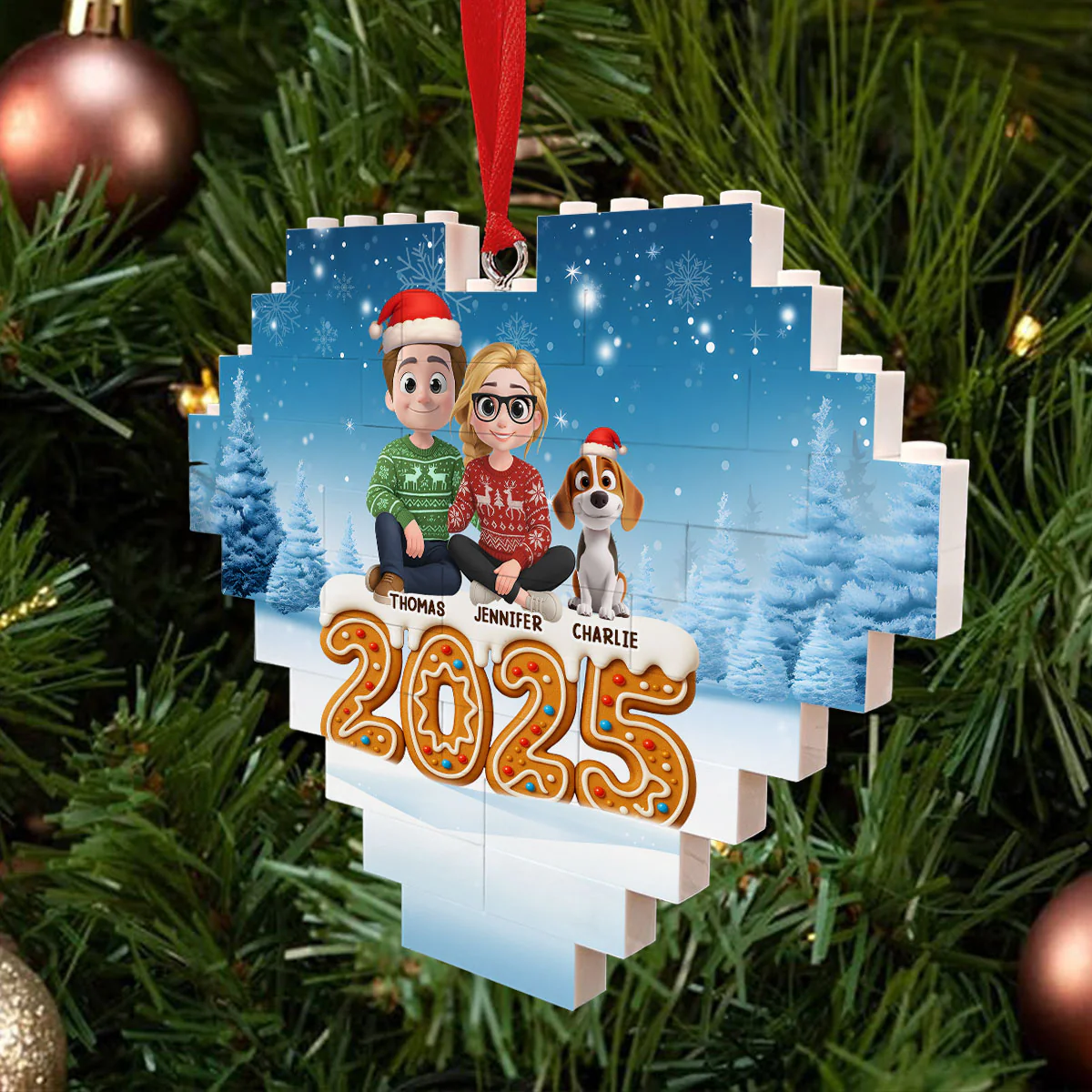 Ginger Family - Personalized Custom 3D Effect Heart Puzzle Ornament - Image 2