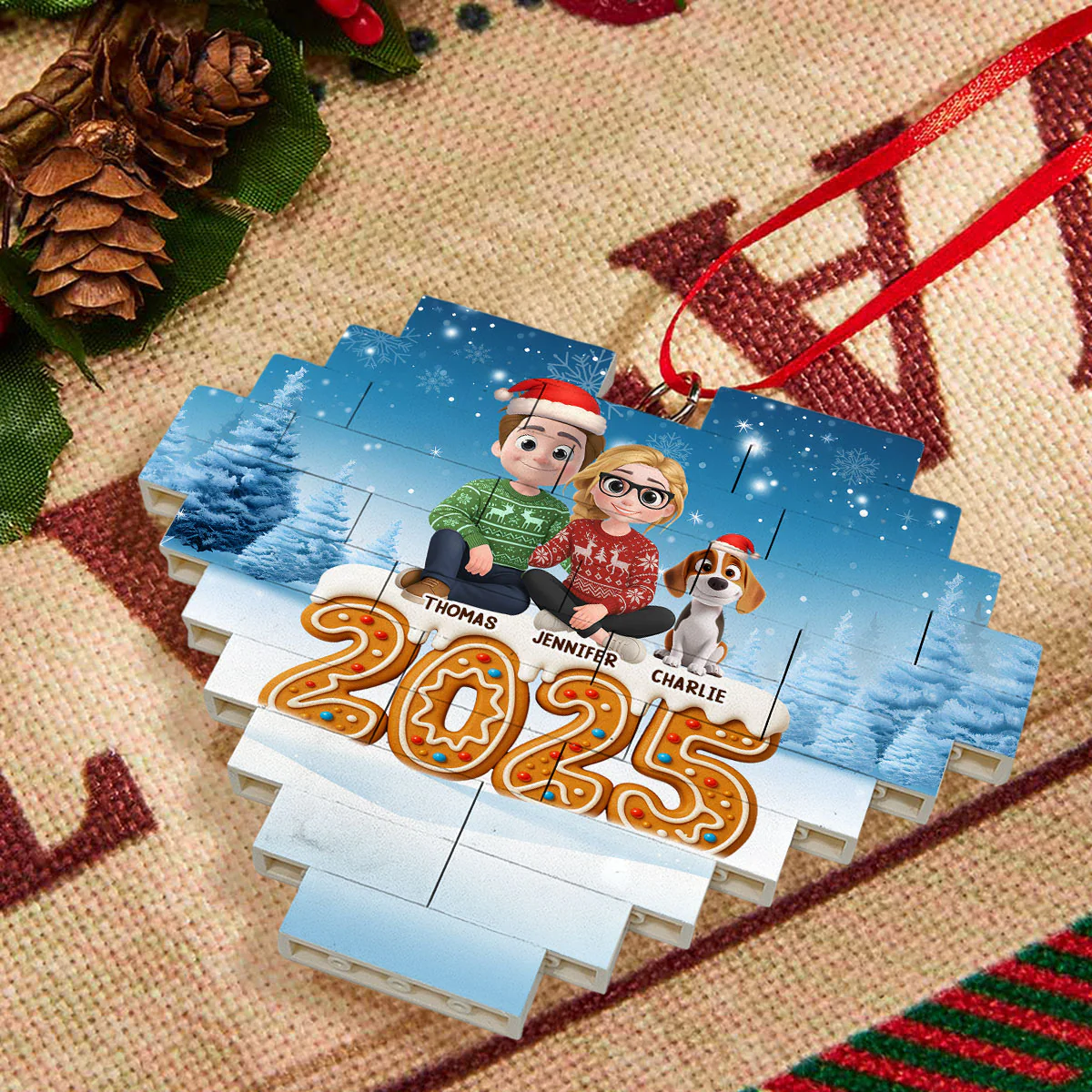 Ginger Family - Personalized Custom 3D Effect Heart Puzzle Ornament - Image 3