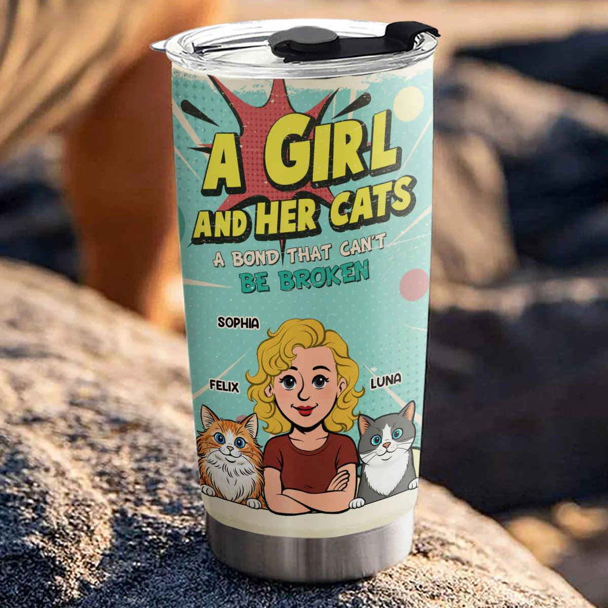 Girl And Cat Comic - Personalized Custom Tumbler - Image 3