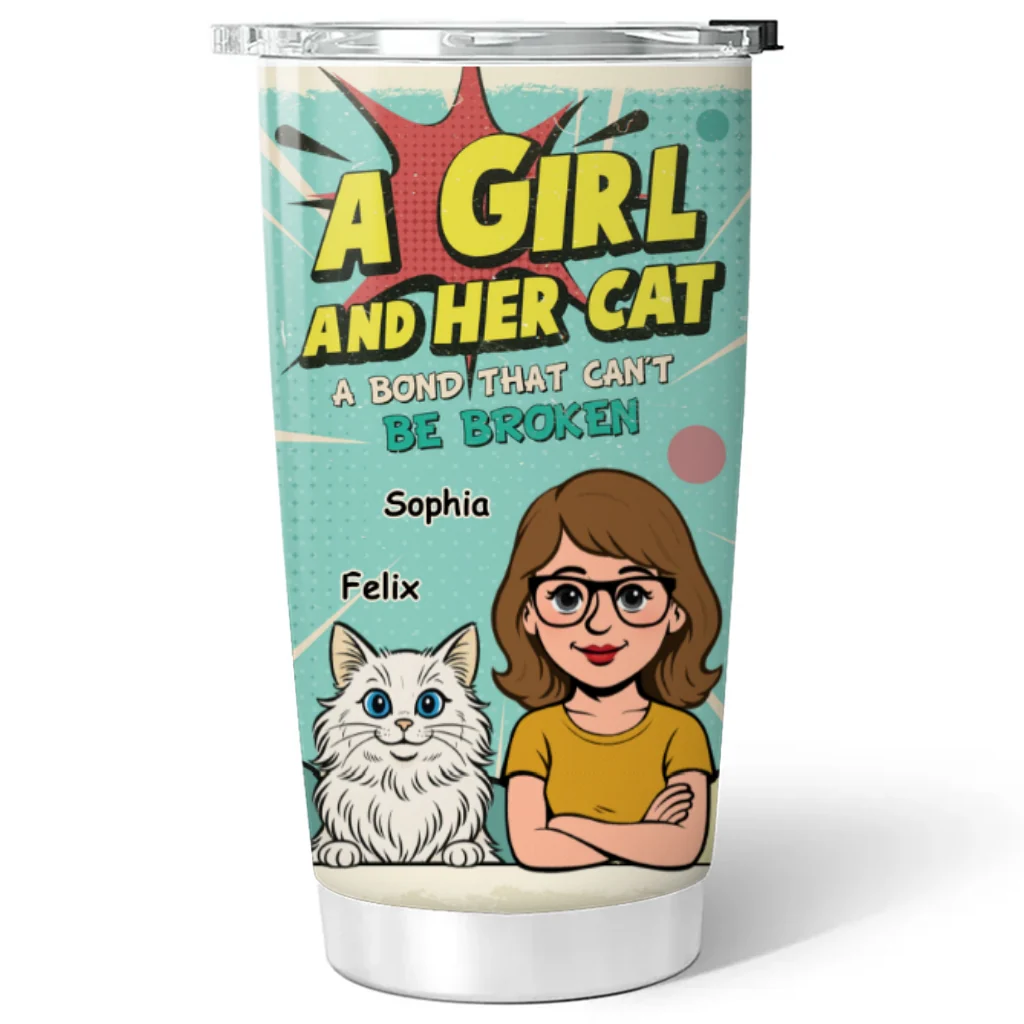 Girl And Cat Comic - Personalized Custom Tumbler - Image 5