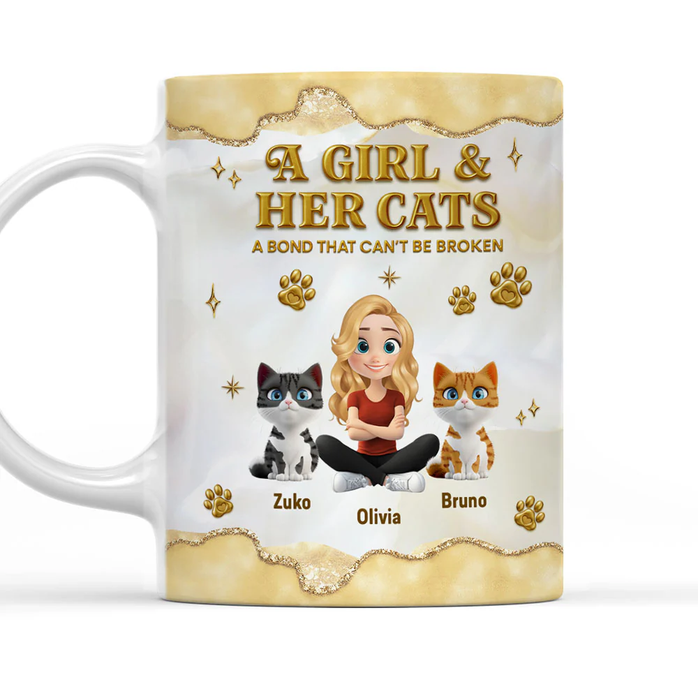 Girl And Cat Yellow - Personalized Custom 3D Effect Mug