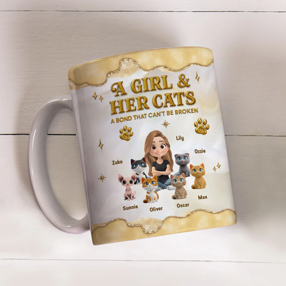 Girl And Cat Yellow - Personalized Custom 3D Effect Mug - Image 4