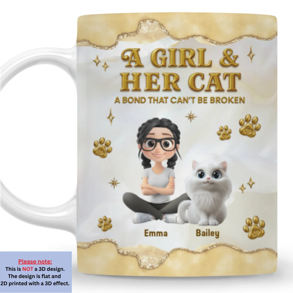 Girl And Cat Yellow - Personalized Custom 3D Effect Mug - Image 7