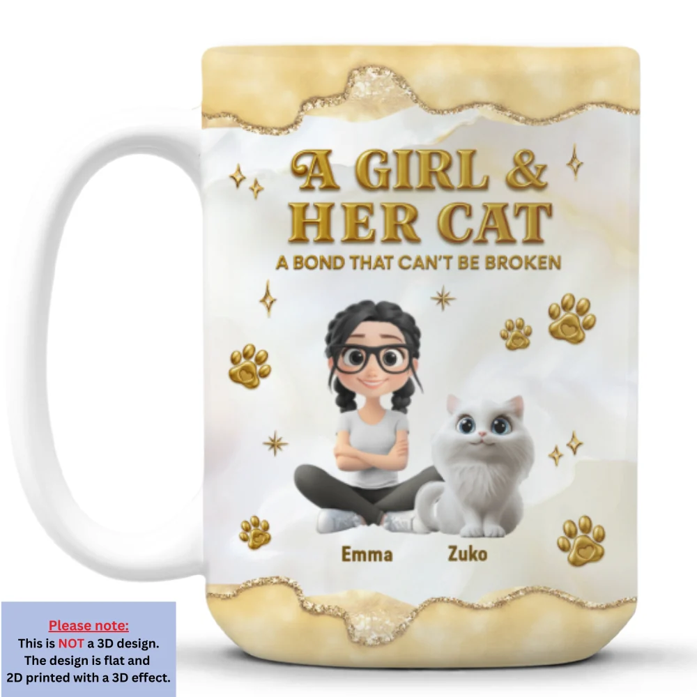 Girl And Cat Yellow - Personalized Custom 3D Effect Mug - Image 8