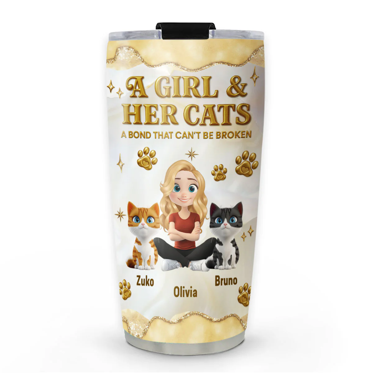 Girl And Cat Yellow - Personalized Custom 3D Effect Tumbler