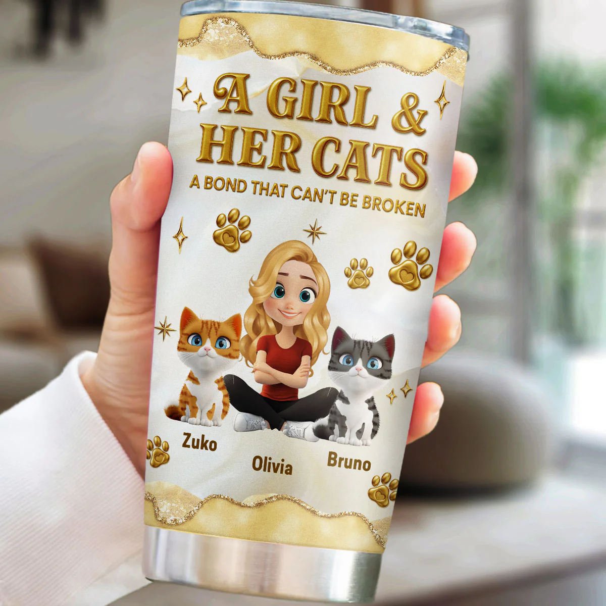 Girl And Cat Yellow - Personalized Custom 3D Effect Tumbler - Image 4