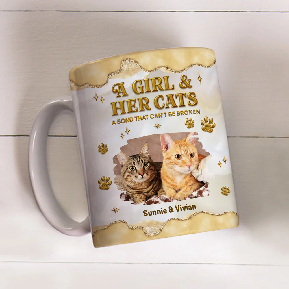 Girl And Cat Yellow Photo - Personalized Custom 3D Effect Mug - Image 2