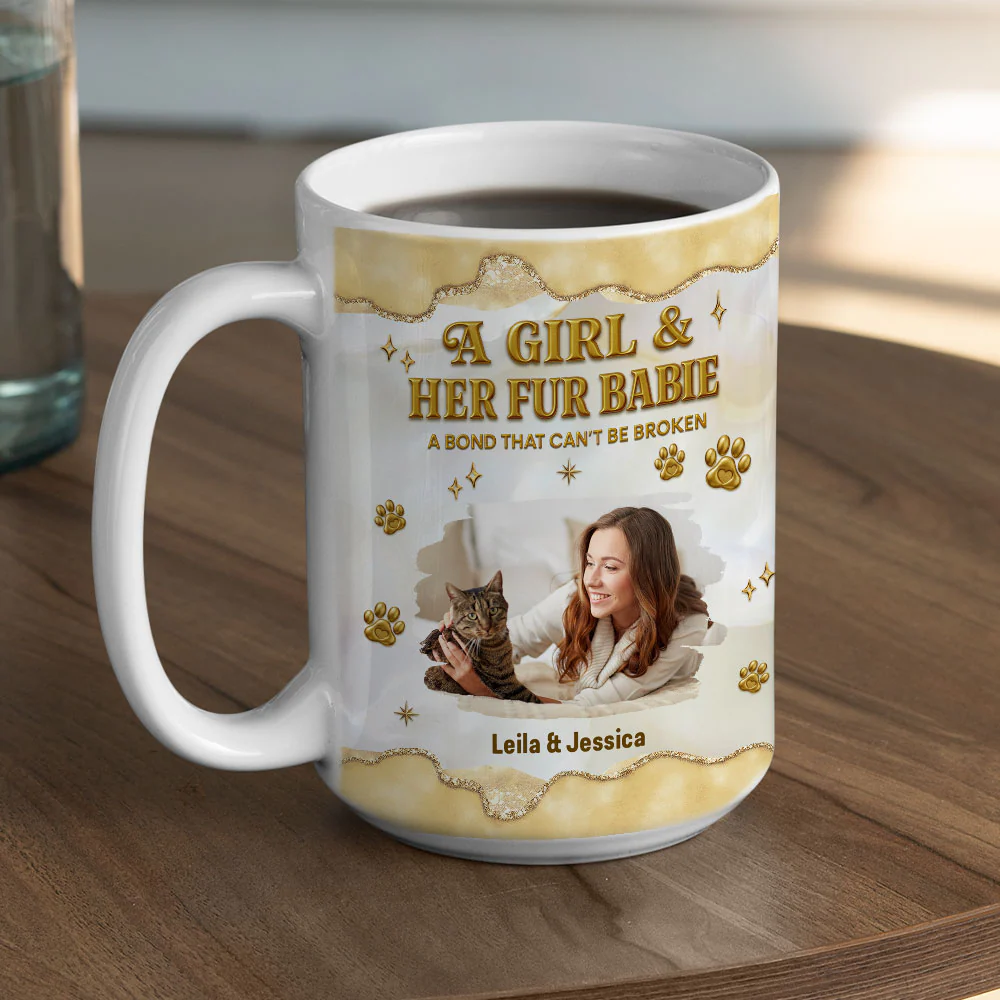Girl And Cat Yellow Photo - Personalized Custom 3D Effect Mug - Image 4