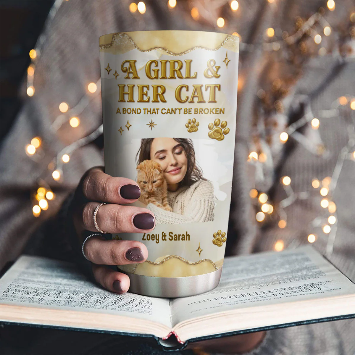 Girl And Cat Yellow Photo - Personalized Custom 3D Effect Tumbler - Image 2