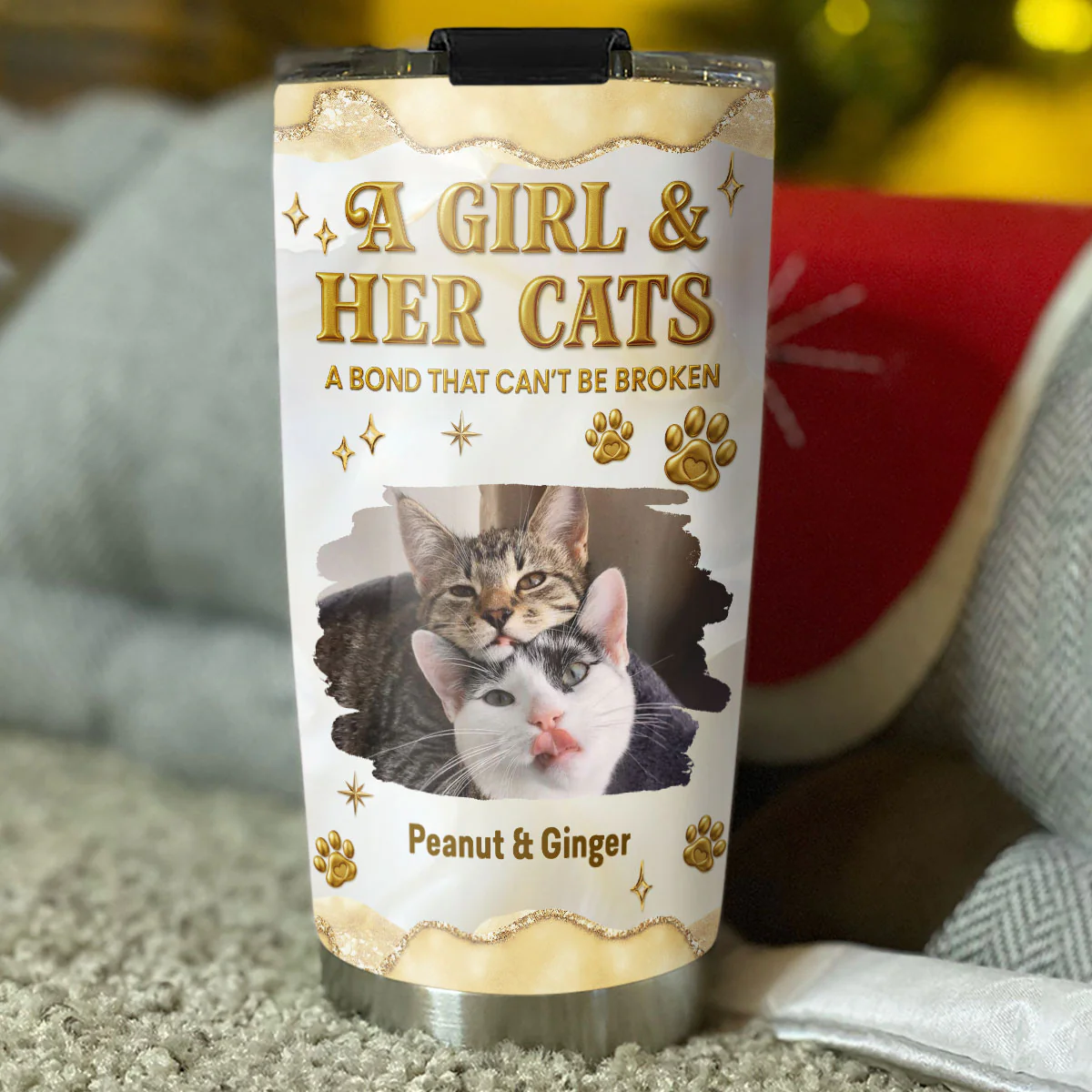 Girl And Cat Yellow Photo - Personalized Custom 3D Effect Tumbler - Image 3