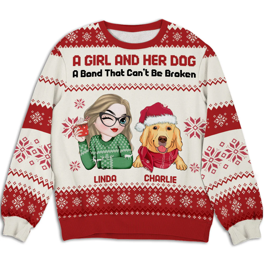 Girl And Dog Christmas - Personalized Custom All-Over-Print Sweatshirt