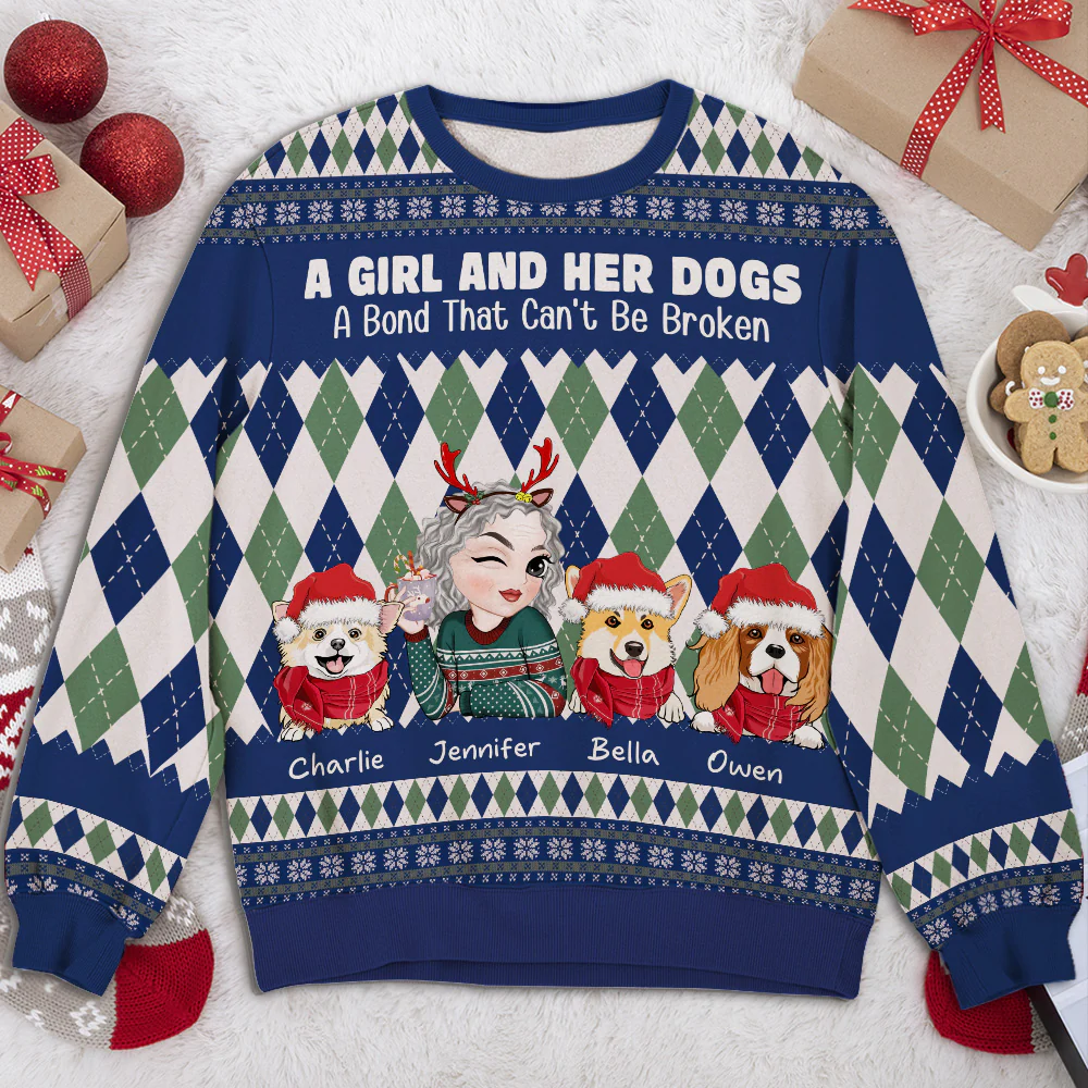 Girl And Dog Square - Personalized Custom All-Over-Print Sweatshirt - Image 2