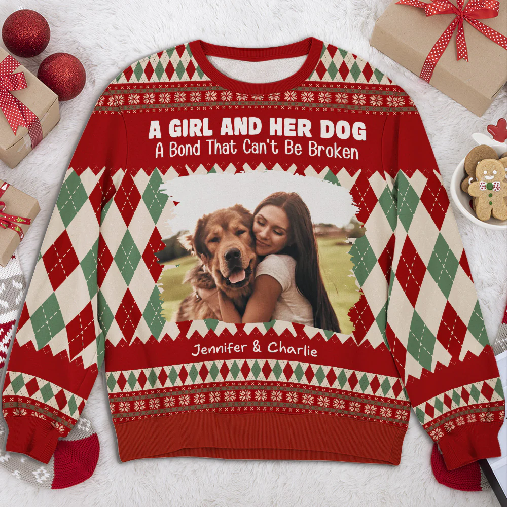 Girl And Dog Square Photo -  Personalized Custom All-Over-Print Sweatshirt