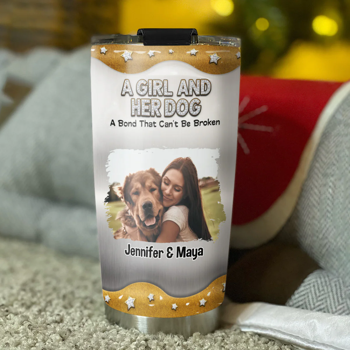 Girl And Dog Together Photo - Personalized Custom 3D Inflated Effect Tumbler