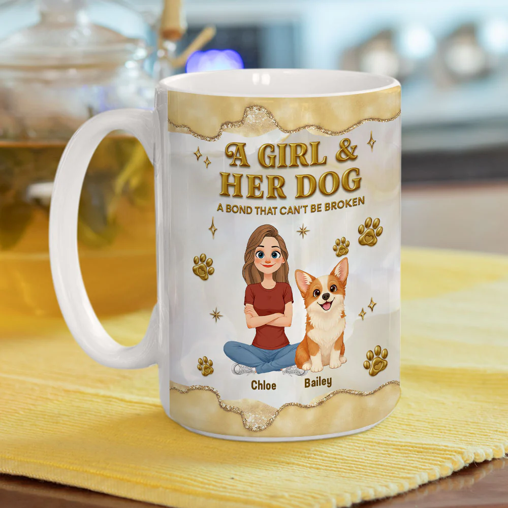 Girl And Dog Yellow New Style - Personalized Custom 3D Effect Mug - Image 4