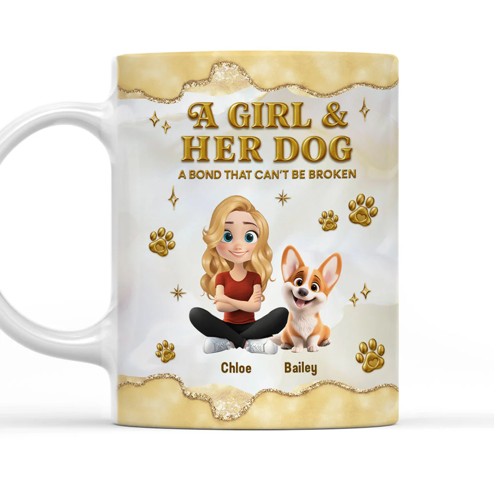 Girl And Dog Yellow - Personalized Custom 3D Effect Mug