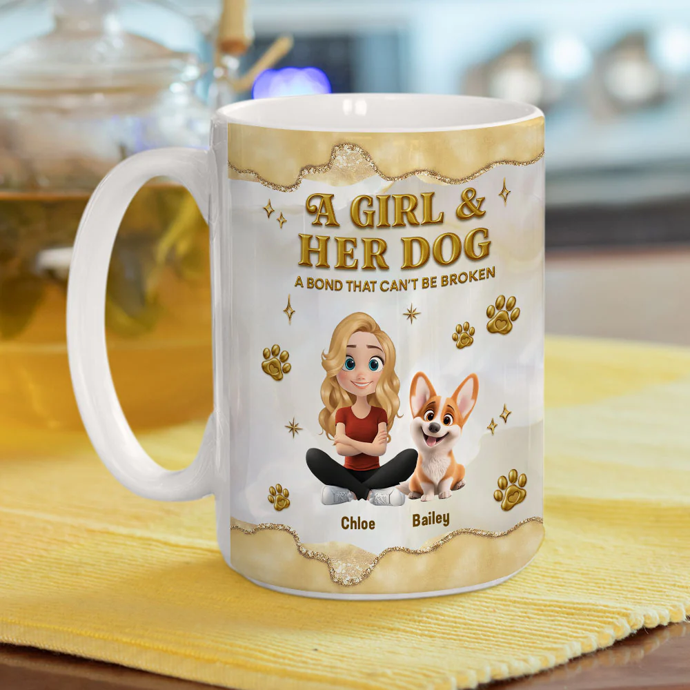 Girl And Dog Yellow - Personalized Custom 3D Effect Mug - Image 5
