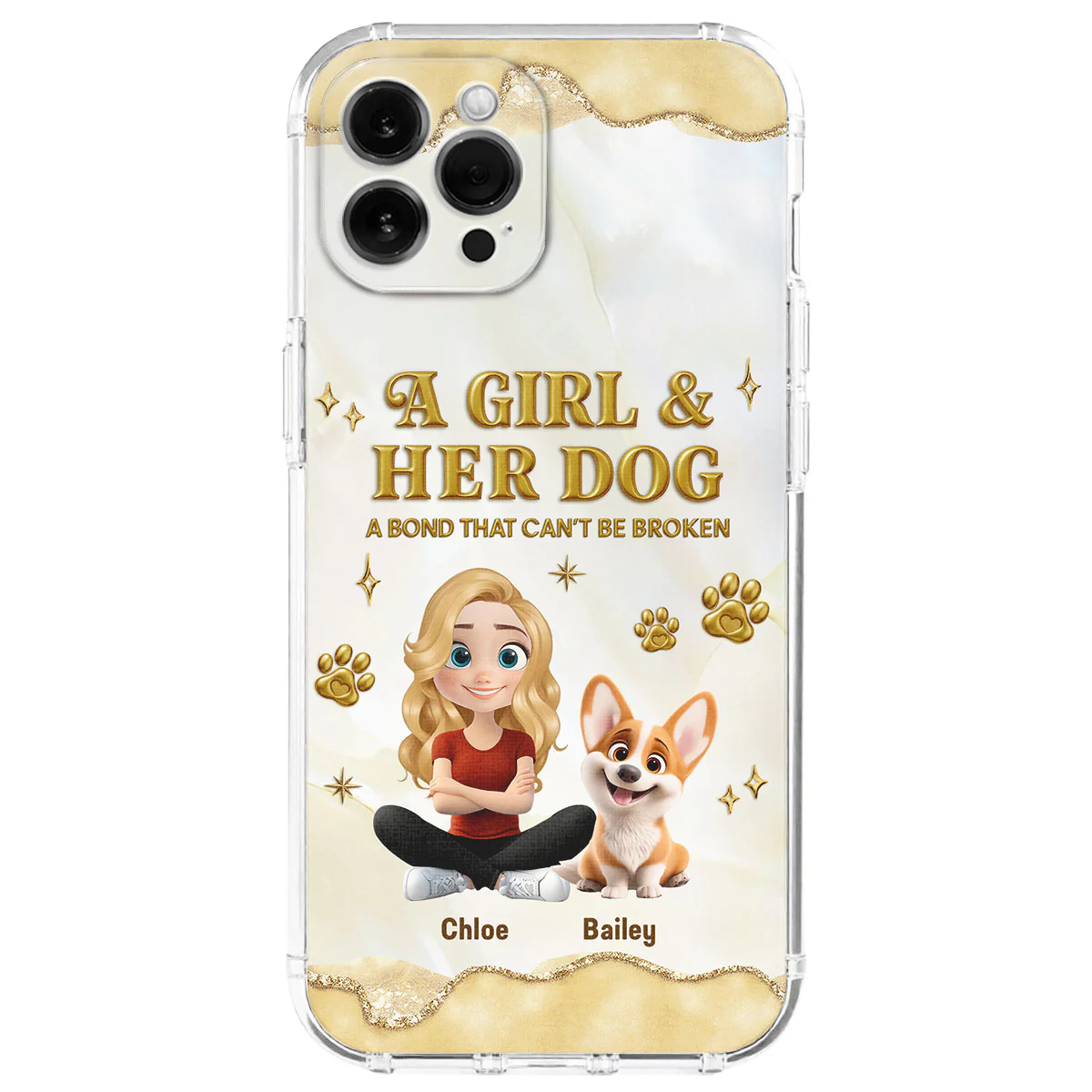 Girl And Dog Yellow - Personalized Custom 3D Effect Phone Case