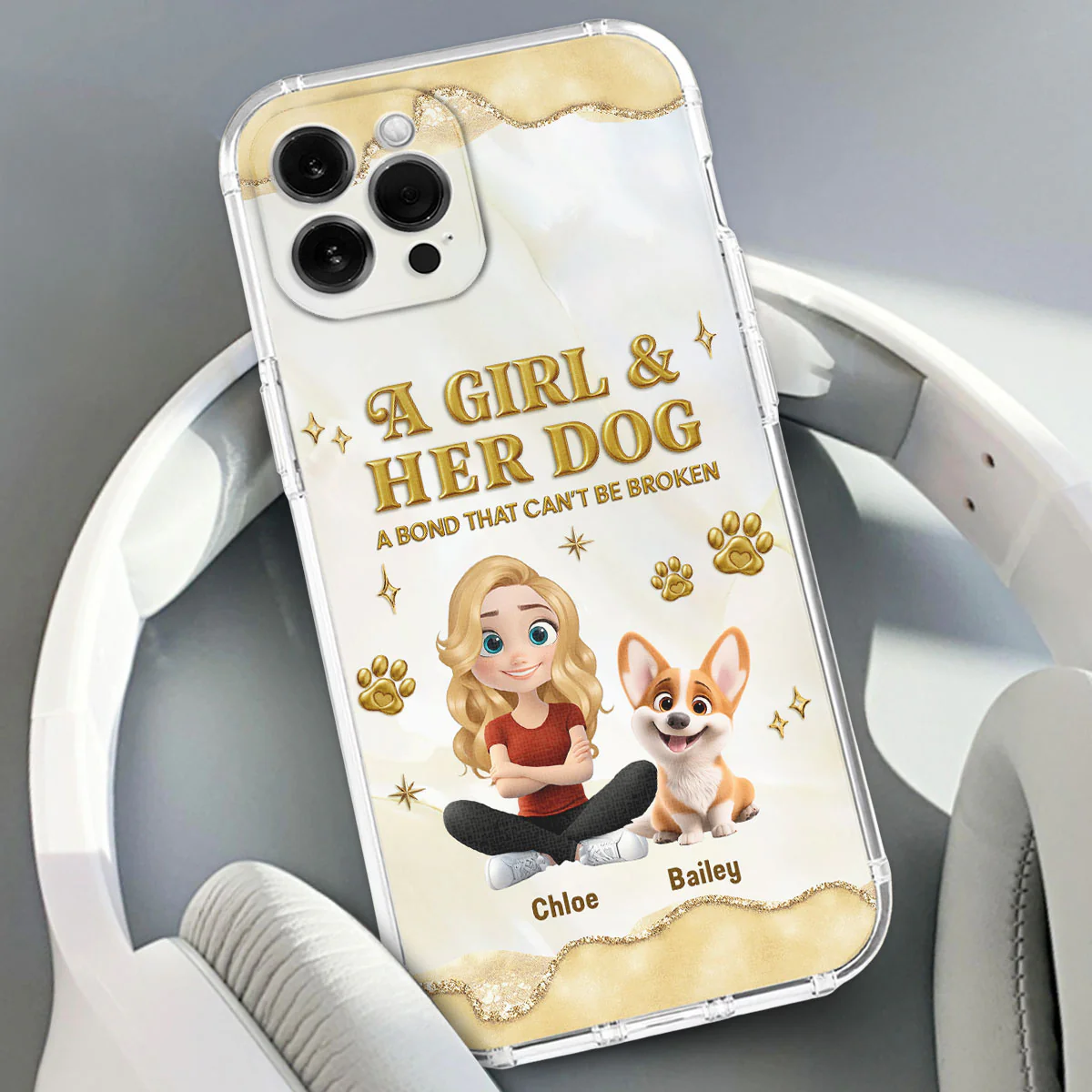 Girl And Dog Yellow - Personalized Custom 3D Effect Phone Case - Image 3