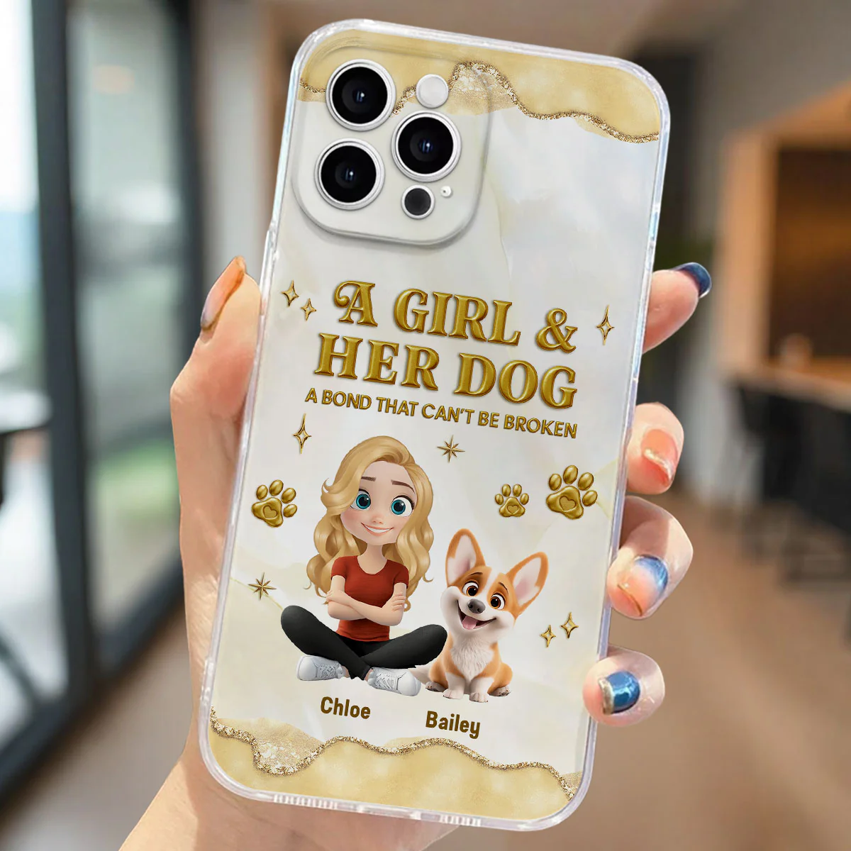 Girl And Dog Yellow - Personalized Custom 3D Effect Phone Case - Image 4