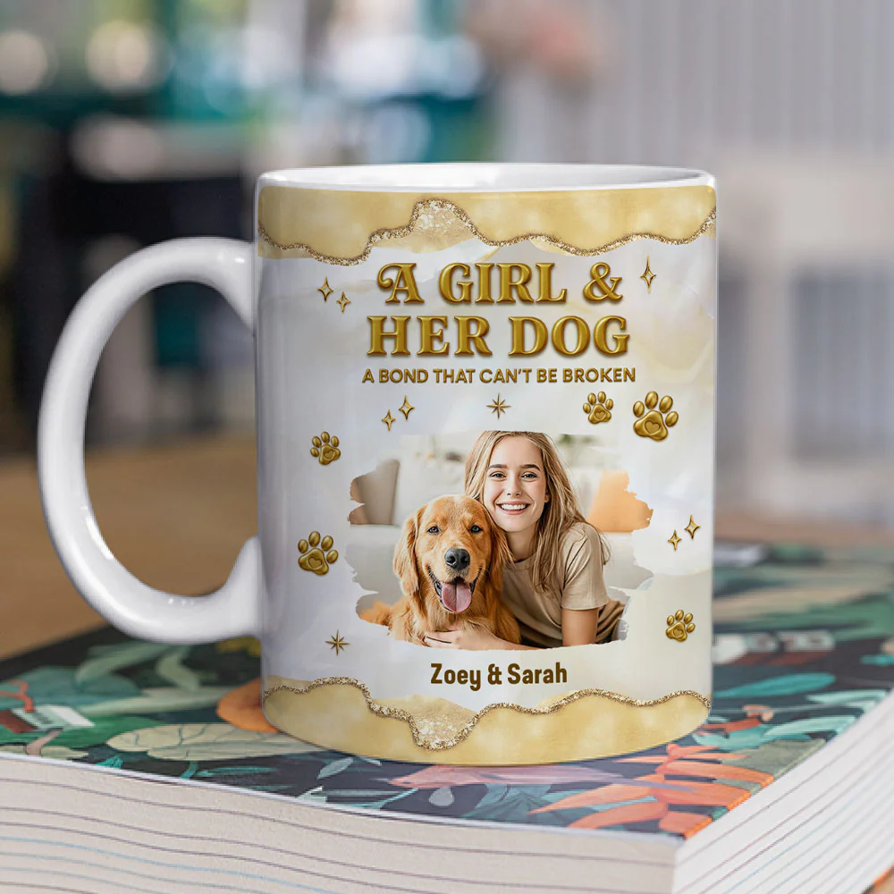 Girl And Dog Yellow Photo - Personalized Custom 3D Effect Mug - Image 2