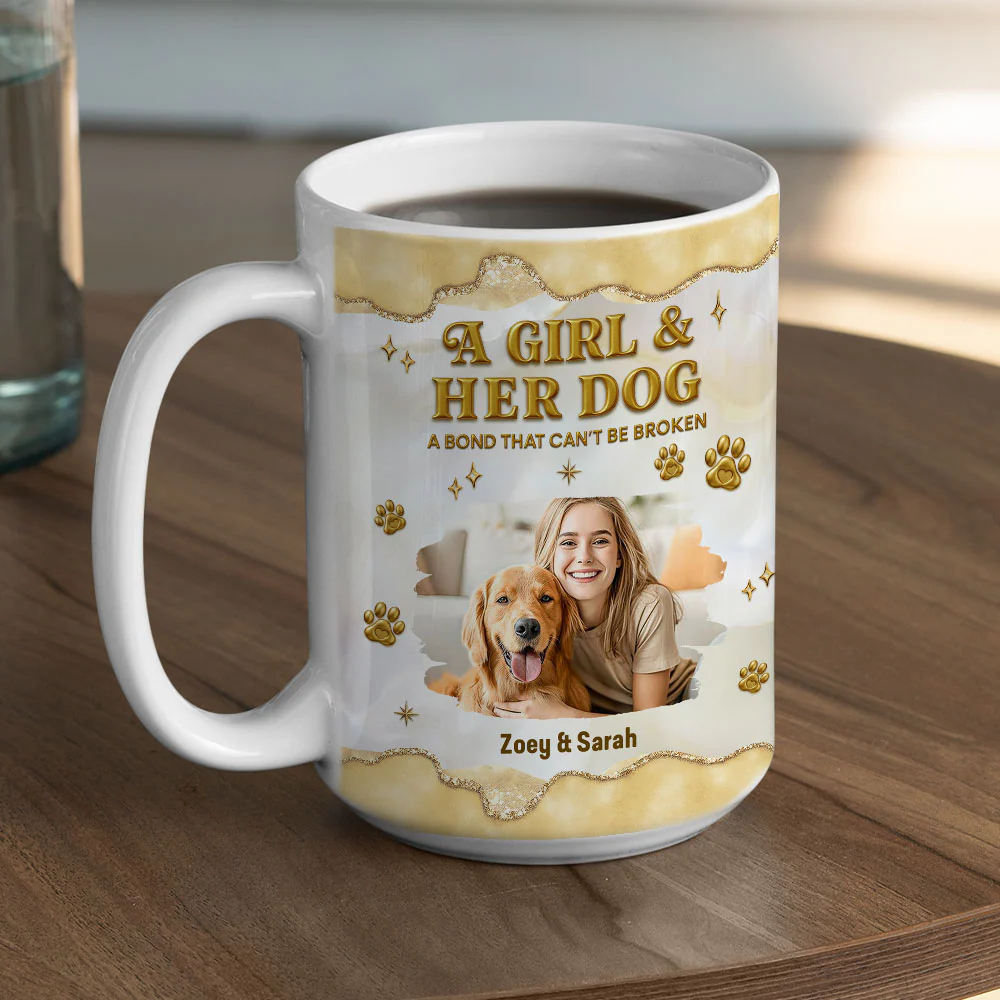 Girl And Dog Yellow Photo - Personalized Custom 3D Effect Mug - Image 5