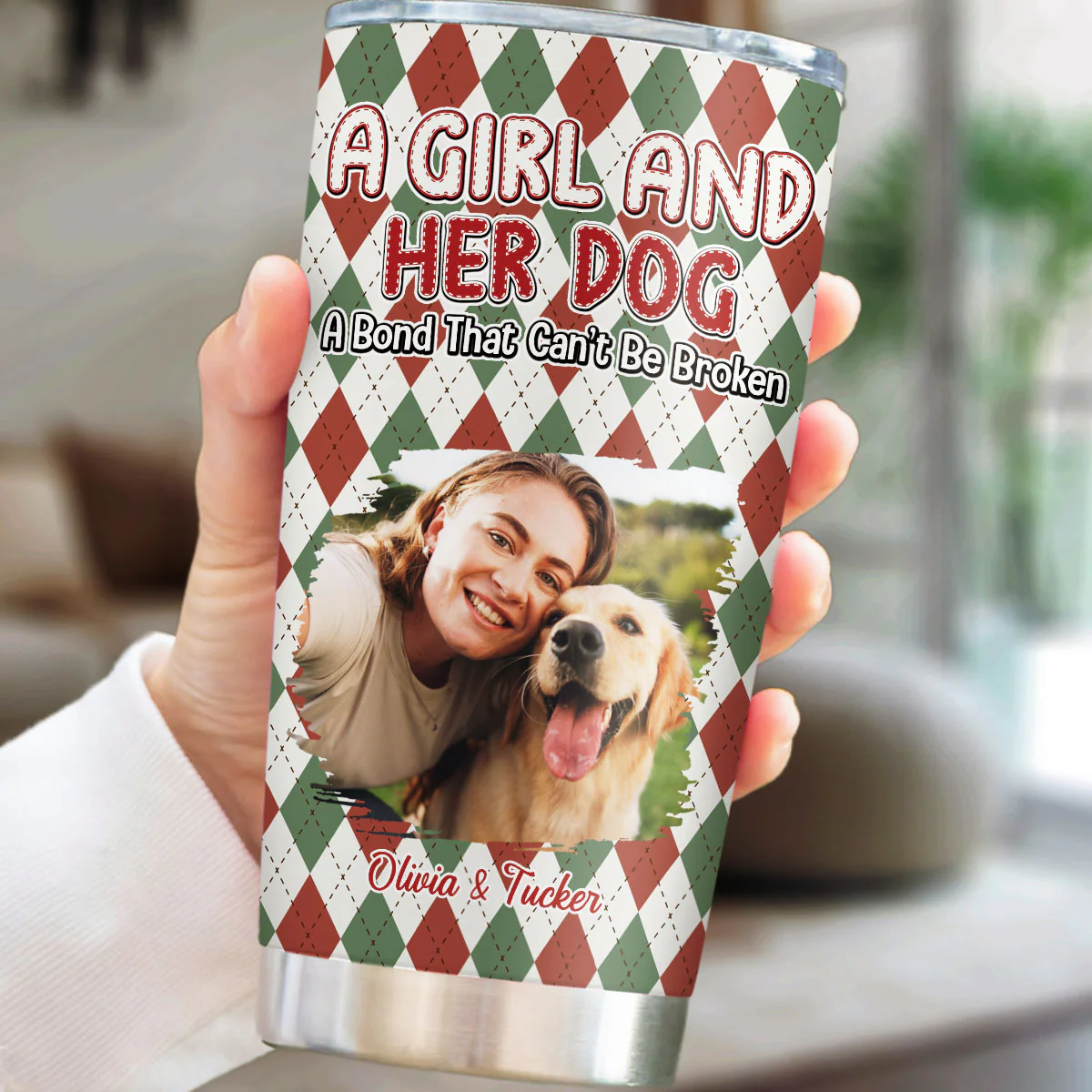 Girl Loves Dog Square Photo - Personalized Custom Tumbler