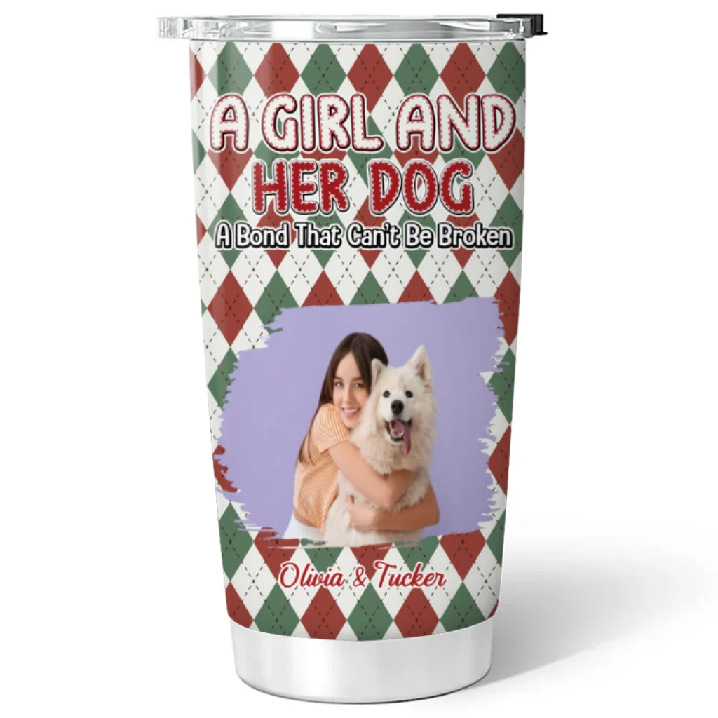 Girl Loves Dog Square Photo - Personalized Custom Tumbler - Image 2