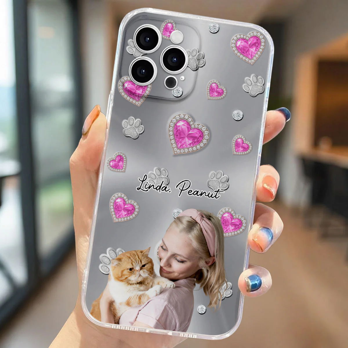 Glitter Cute Cartoon Cat Mom Photo - Personalized Custom Phone Case