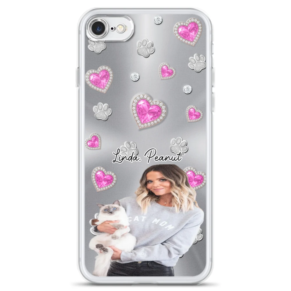 Glitter Cute Cartoon Cat Mom Photo - Personalized Custom Phone Case - Image 2