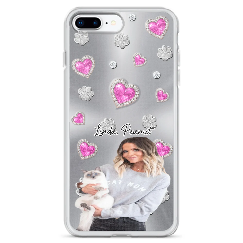 Glitter Cute Cartoon Cat Mom Photo - Personalized Custom Phone Case - Image 3