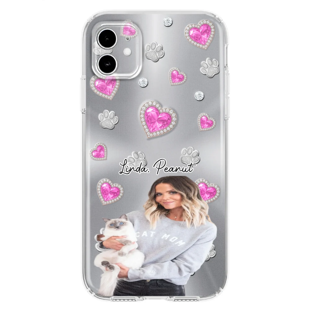 Glitter Cute Cartoon Cat Mom Photo - Personalized Custom Phone Case - Image 4