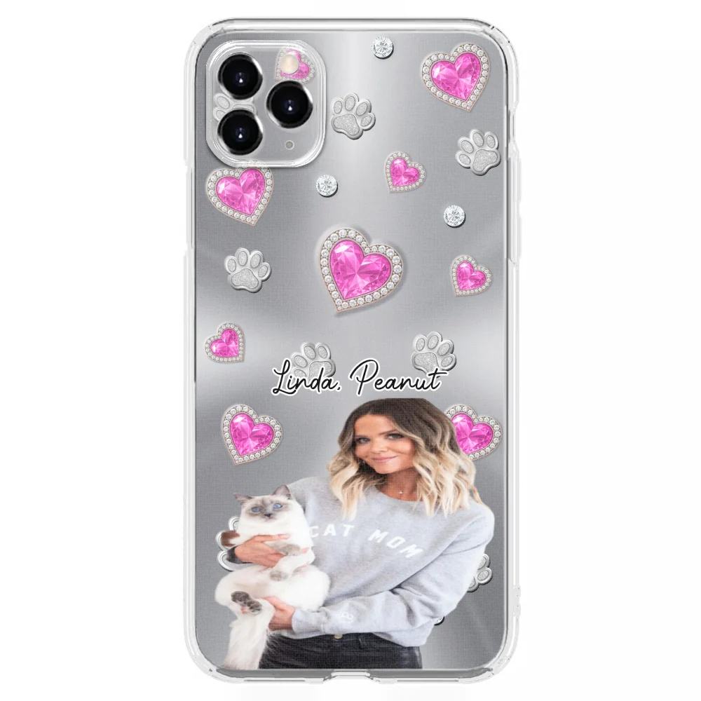 Glitter Cute Cartoon Cat Mom Photo - Personalized Custom Phone Case - Image 5