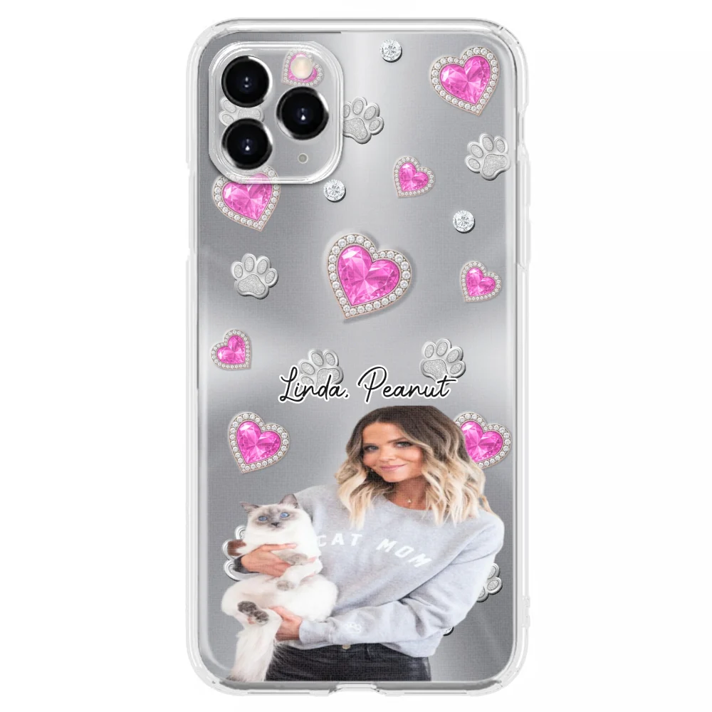 Glitter Cute Cartoon Cat Mom Photo - Personalized Custom Phone Case - Image 6