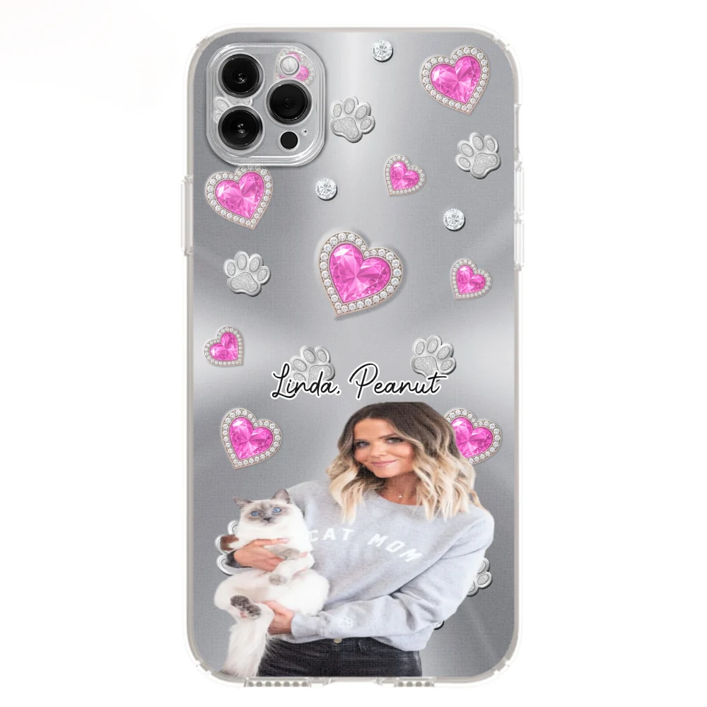 Glitter Cute Cartoon Cat Mom Photo - Personalized Custom Phone Case - Image 8