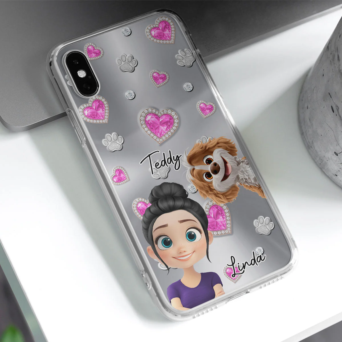 Glitter Cute Cartoon Dog Mom - Personalized Custom Phone Case - Image 2