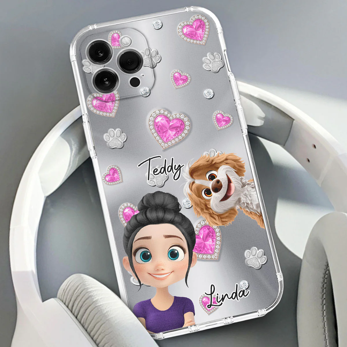 Glitter Cute Cartoon Dog Mom - Personalized Custom Phone Case - Image 3