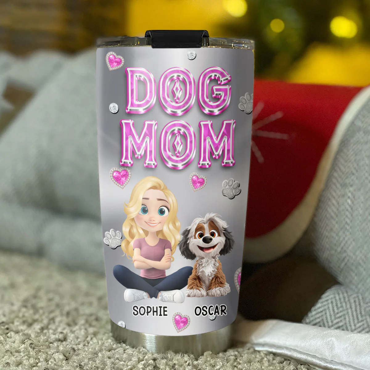 Glitter Cute Cartoon Dog Mom - Personalized Custom Tumbler - Image 4