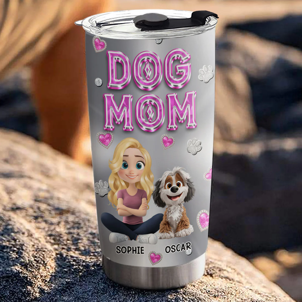 Glitter Cute Cartoon Dog Mom - Personalized Custom Tumbler - Image 5