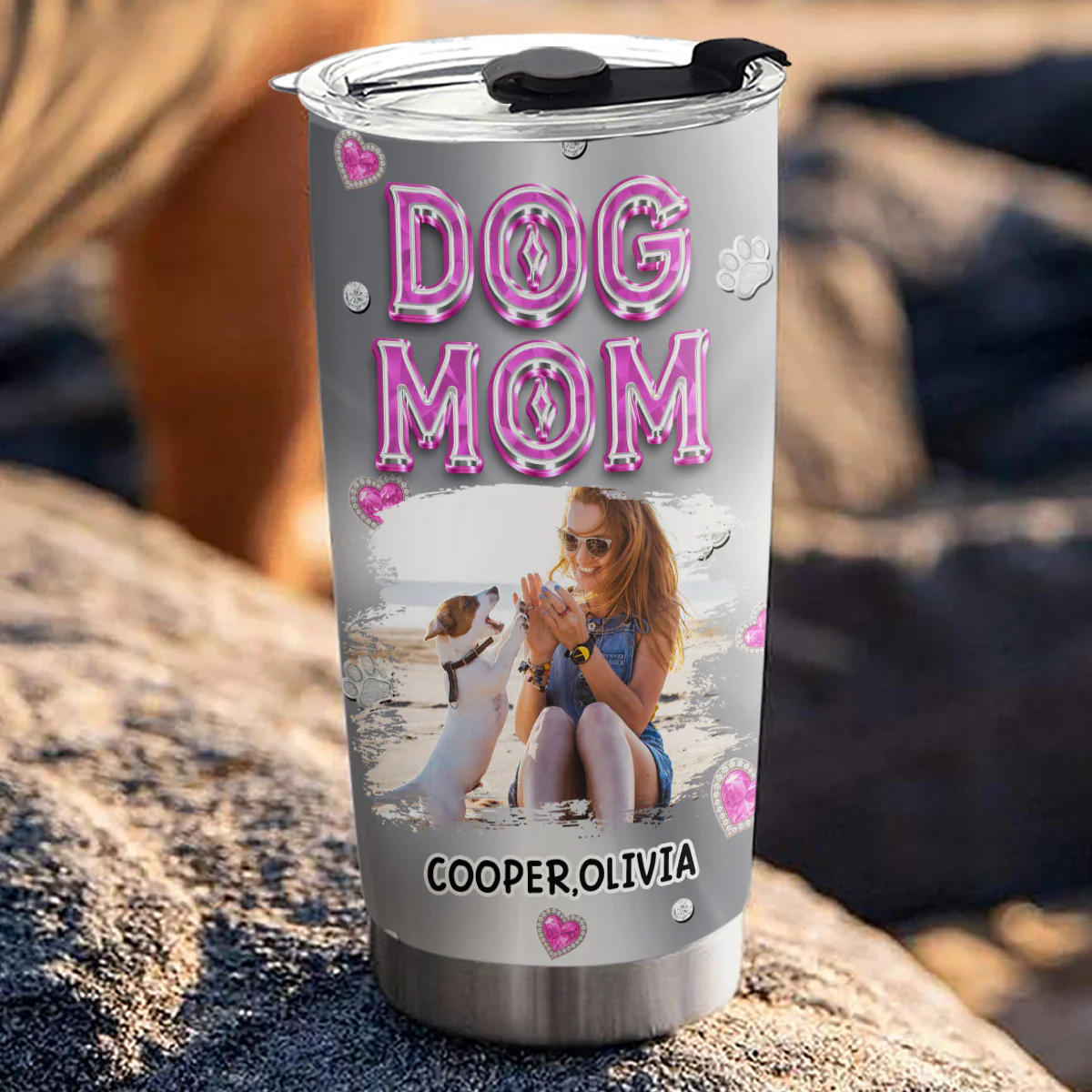 Glitter Cute Cartoon Dog Mom Photo - Personalized Custom Tumbler
