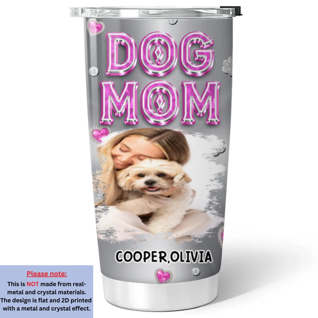 Glitter Cute Cartoon Dog Mom Photo - Personalized Custom Tumbler - Image 2