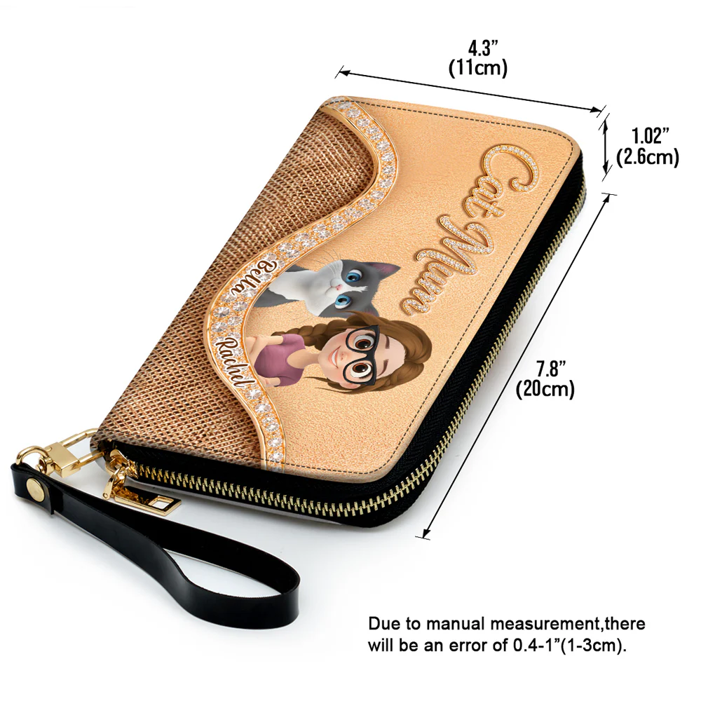 Gold Chibi Cat Mom - Personalized Custom Leather Wallet - Image 5