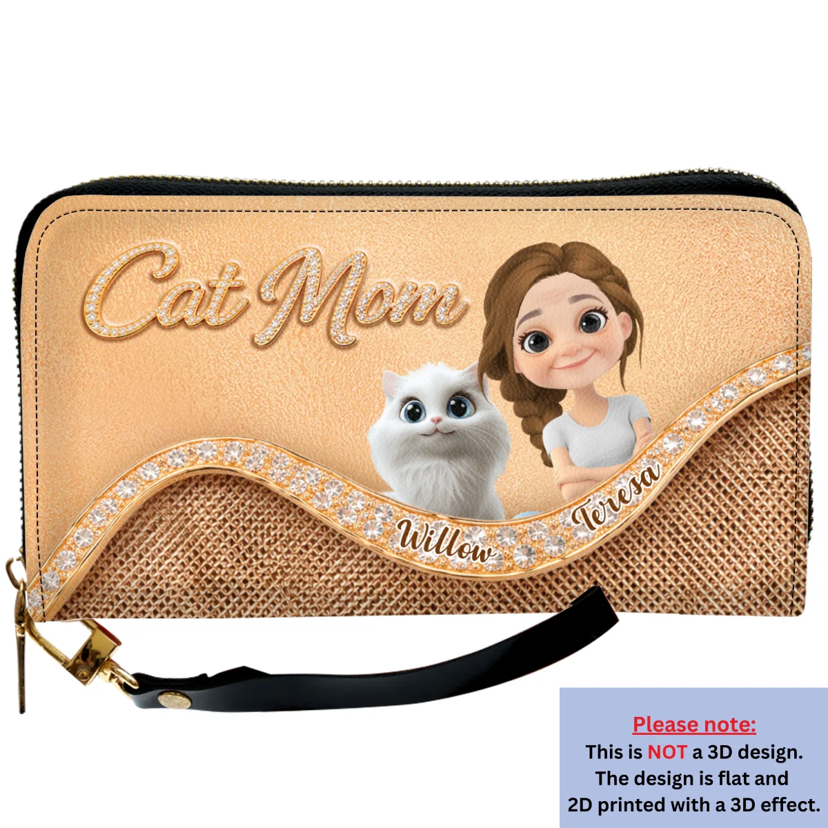 Gold Chibi Cat Mom - Personalized Custom Leather Wallet - Image 8