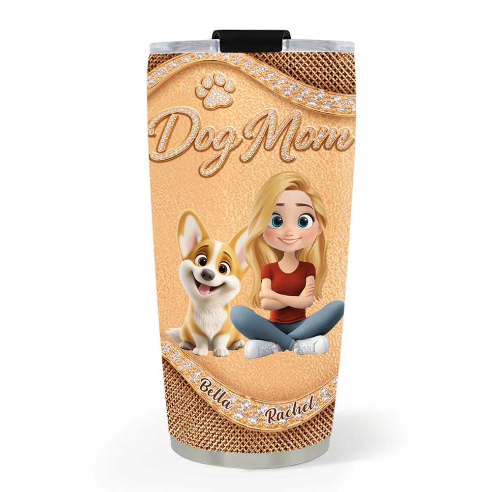 Gold Chibi Dog Mom - Personalized Custom 3D Effect Tumbler