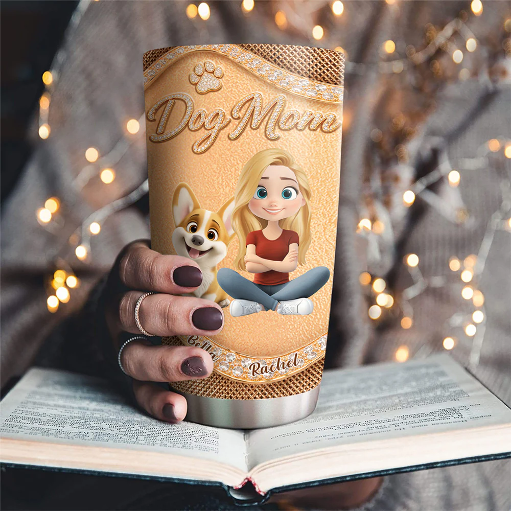 Gold Chibi Dog Mom - Personalized Custom 3D Effect Tumbler - Image 2