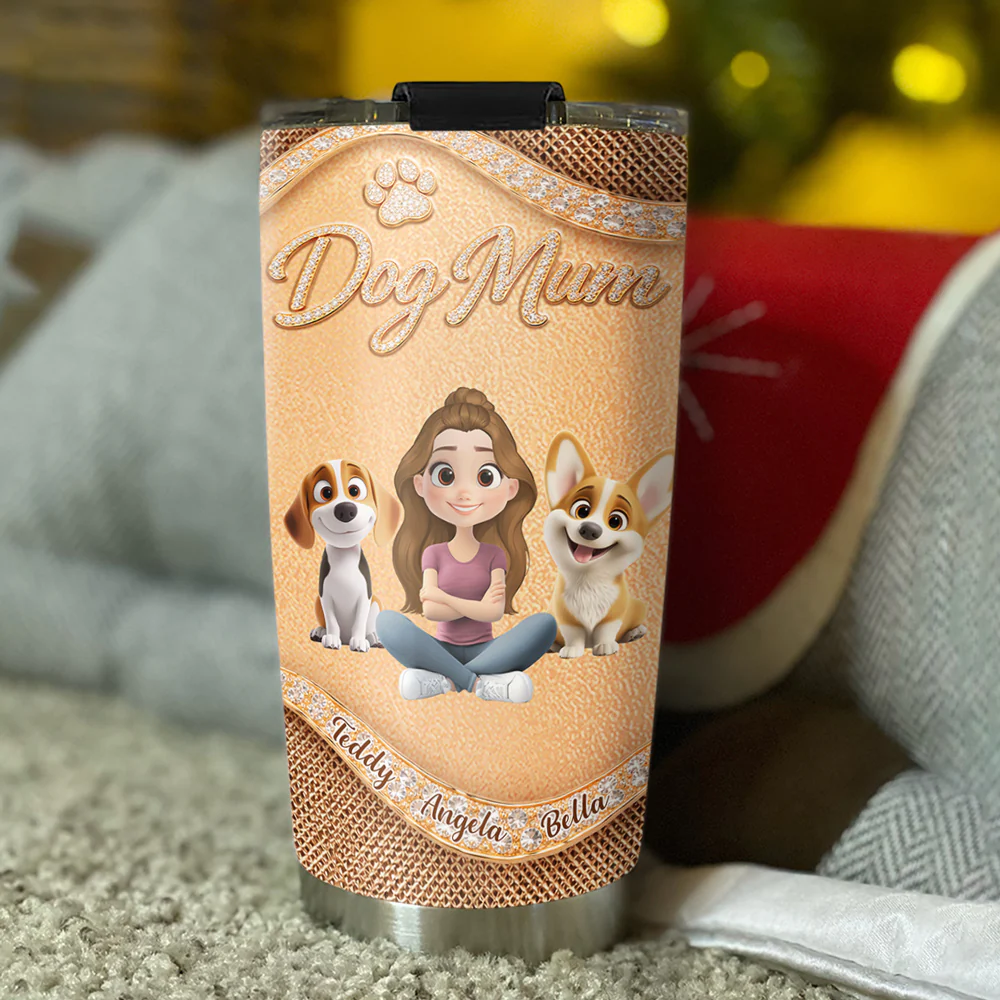 Gold Chibi Dog Mom - Personalized Custom 3D Effect Tumbler - Image 3