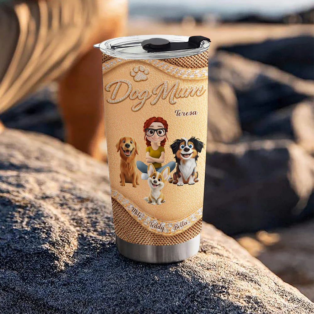 Gold Chibi Dog Mom - Personalized Custom 3D Effect Tumbler - Image 4
