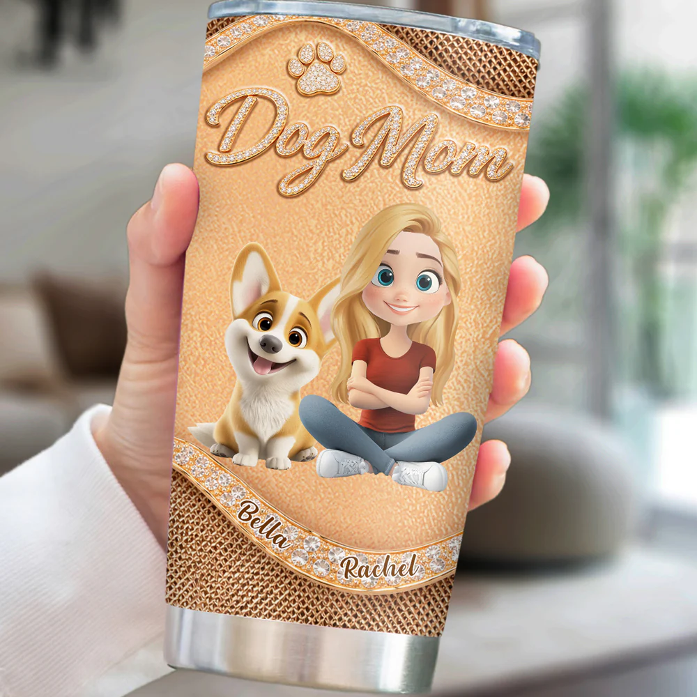 Gold Chibi Dog Mom - Personalized Custom 3D Effect Tumbler - Image 5