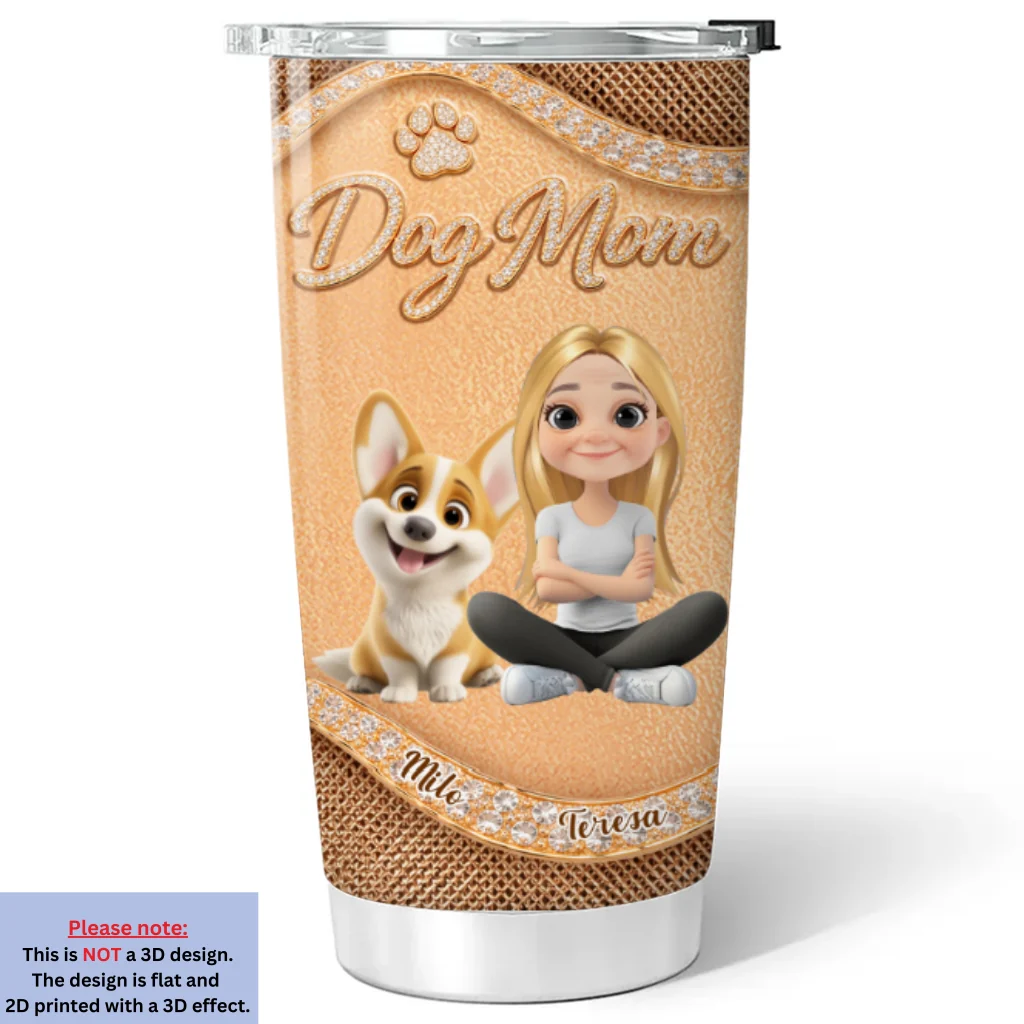 Gold Chibi Dog Mom - Personalized Custom 3D Effect Tumbler - Image 6