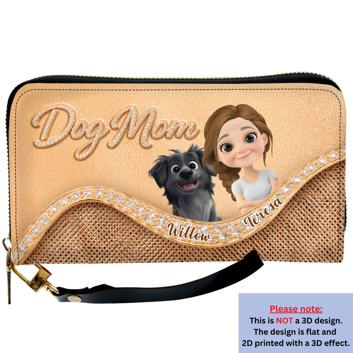 Gold Chibi Dog Mom - Personalized Custom Leather Wallet - Image 7